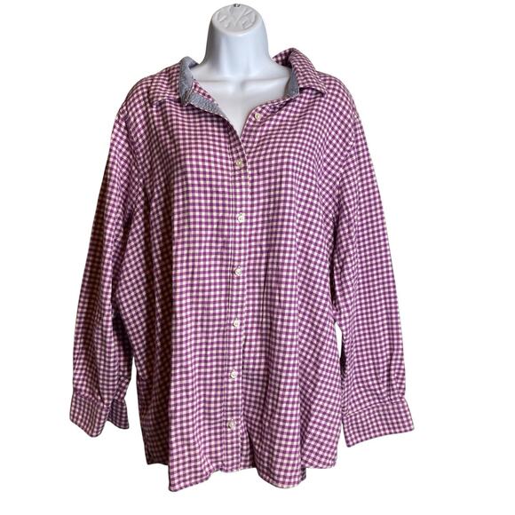 Lands' End Women's Purple Gingham Button Up Shirt Size 2X Preppy Career Classic - Picture 1 of 11